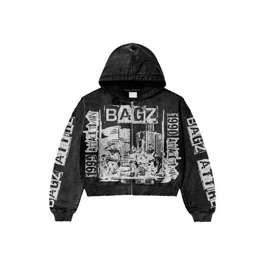 BagzAttire Acid Wash Zipup (Black)